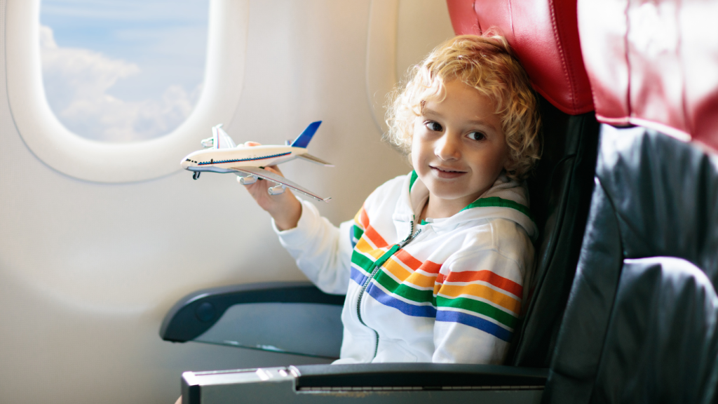 Child playing on a flight